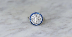 Bague Cible Art Deco Saphirs et Diamants - Castafiore