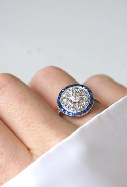 Bague Cible Art Deco Saphirs et Diamants - Castafiore