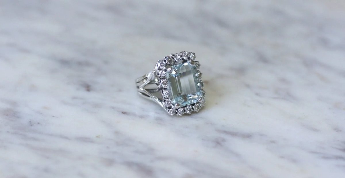 Bague Cocktail Aigue Marine et Diamants - Castafiore