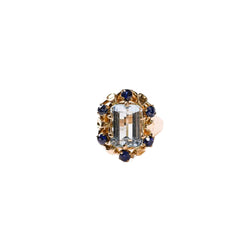 Bague Cocktail aigue - marine et saphirs en or rose - Castafiore
