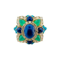 Bague Cocktail BOUCHERON en or jaune, lapis - lazuli, turquoise et diamants - Castafiore