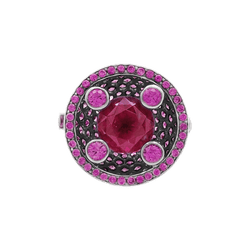 Bague Cocktail BOUCHERON "Liz" en or blanc, tourmaline et saphirs - Castafiore