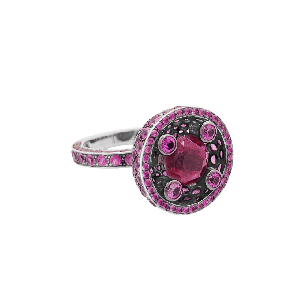 Bague Cocktail BOUCHERON "Liz" en or blanc, tourmaline et saphirs - Castafiore