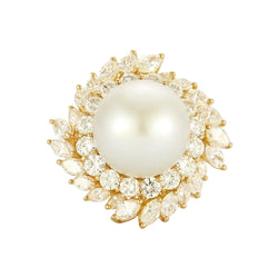 Bague Cocktail BUCHERER en or jaune, perle et diamants - Castafiore