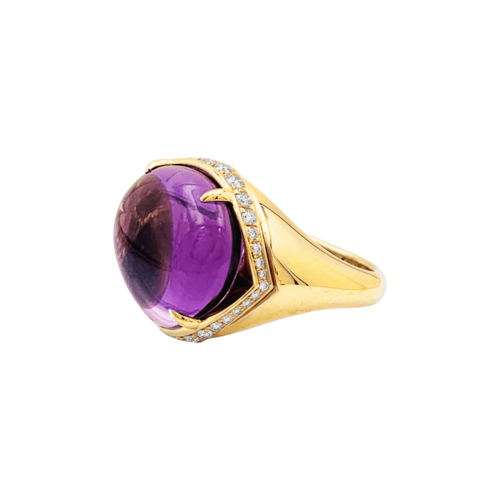 Bague Cocktail BULGARI "Sassi Mediterranean Eden" en or jaune, améthyste et diamants - Castafiore