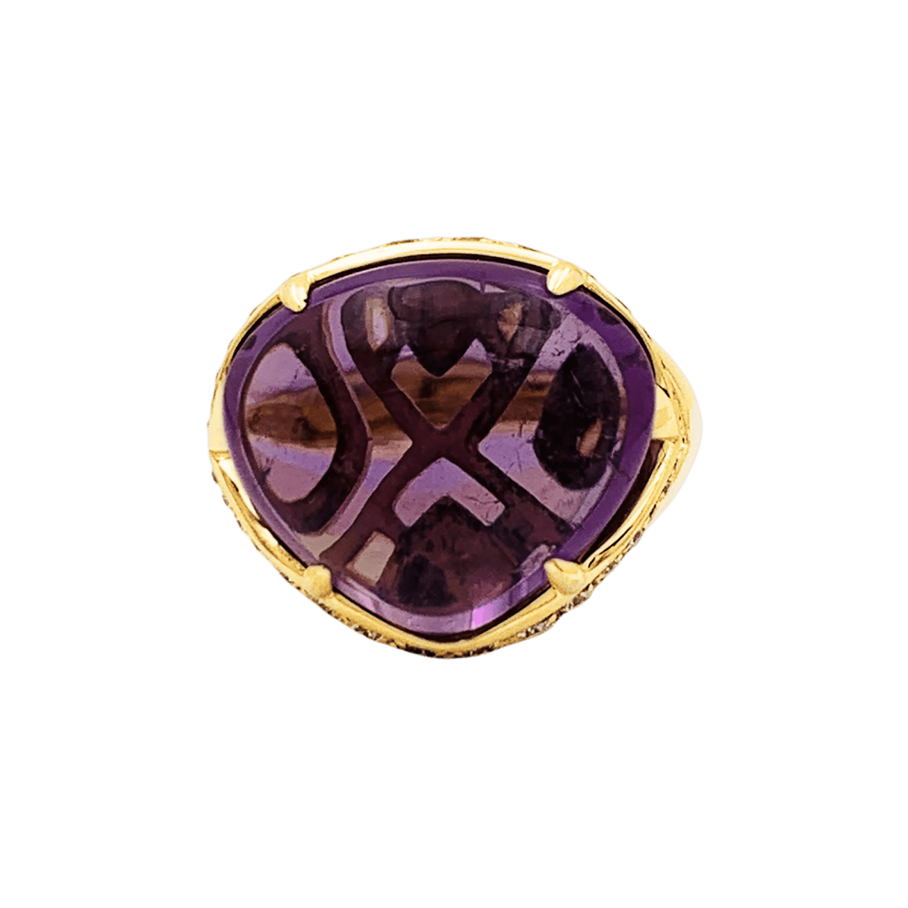 Bague Cocktail BULGARI "Sassi Mediterranean Eden" en or jaune, améthyste et diamants - Castafiore