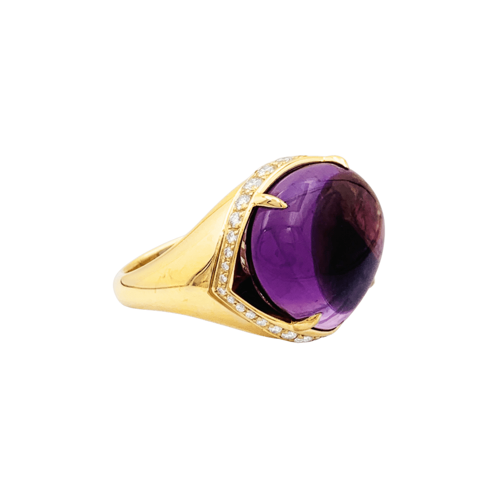 Bague Cocktail BULGARI "Sassi Mediterranean Eden" en or jaune, améthyste et diamants - Castafiore