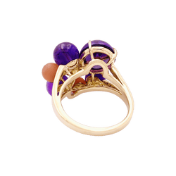 Bague Cocktail CARTIER "Délices de Goa" en or jaune, corail, améthyste et diamant - Castafiore