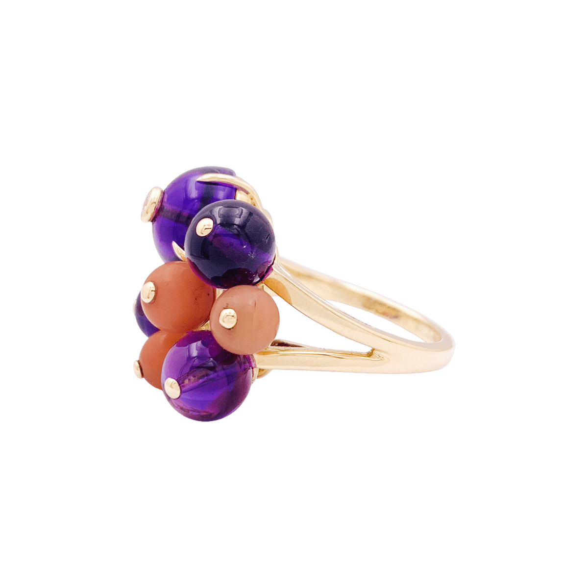 Bague Cocktail CARTIER "Délices de Goa" en or jaune, corail, améthyste et diamant - Castafiore