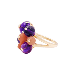 Bague Cocktail CARTIER "Délices de Goa" en or jaune, corail, améthyste et diamant - Castafiore