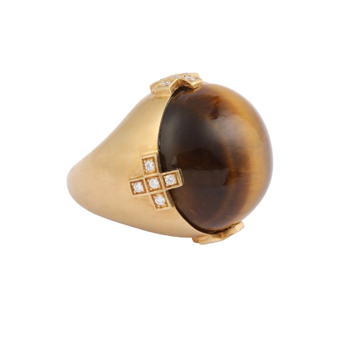 Bague Cocktail C.ESCHER en or jaune, oeil de tigre et diamants - Castafiore