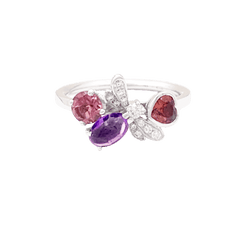 Bague Cocktail CHAUMET "Attrape - moi si tu m'aimes" en or blanc, améthyste, tourmaline, grenat et diamants - Castafiore
