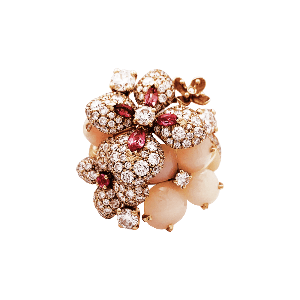 Bague Cocktail CHAUMET "Aube de Rosée" en or rose, opales, saphir, tourmalines et diamants - Castafiore