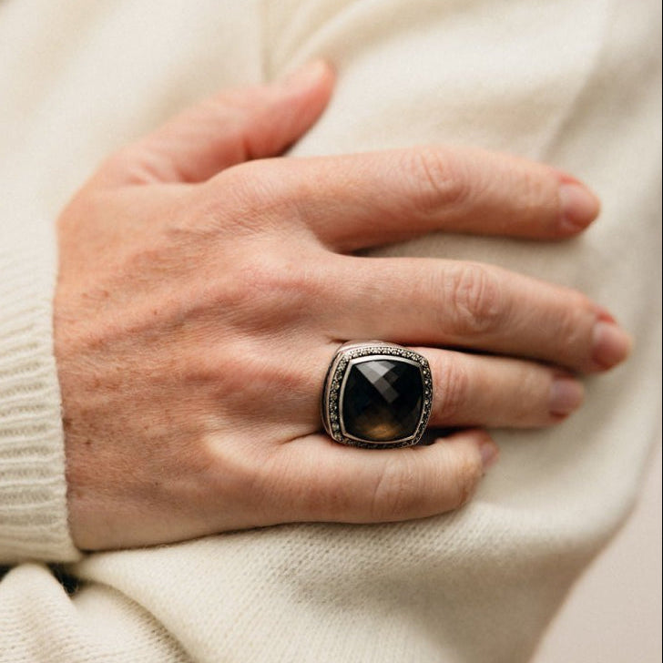 Bague Cocktail DAVID YURMAN "Albion" en argent, quartz et diamants - Castafiore
