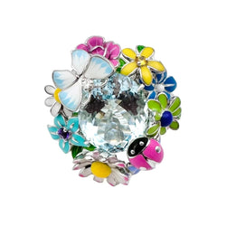 Bague Cocktail DIOR "Diorette" Milly - la - forêt en or blanc, aigue - marine, émail, améthyste, saphir, grenat et diamant - Castafiore