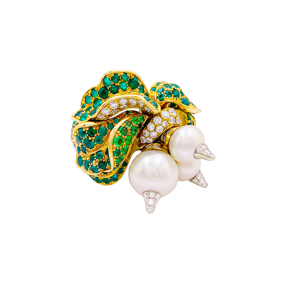 Bague Cocktail DIOR "Jardins de Milly-la-Forêt” en blanc, or jaune, émeraudes, tsavorites, perles et diamants - Castafiore