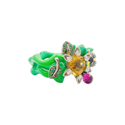 Bague Cocktail DIOR "Milly Carnivora" en or blanc, laque, citrine, améthyste, tourmaline, tsavorites, saphirs et diamants - Castafiore