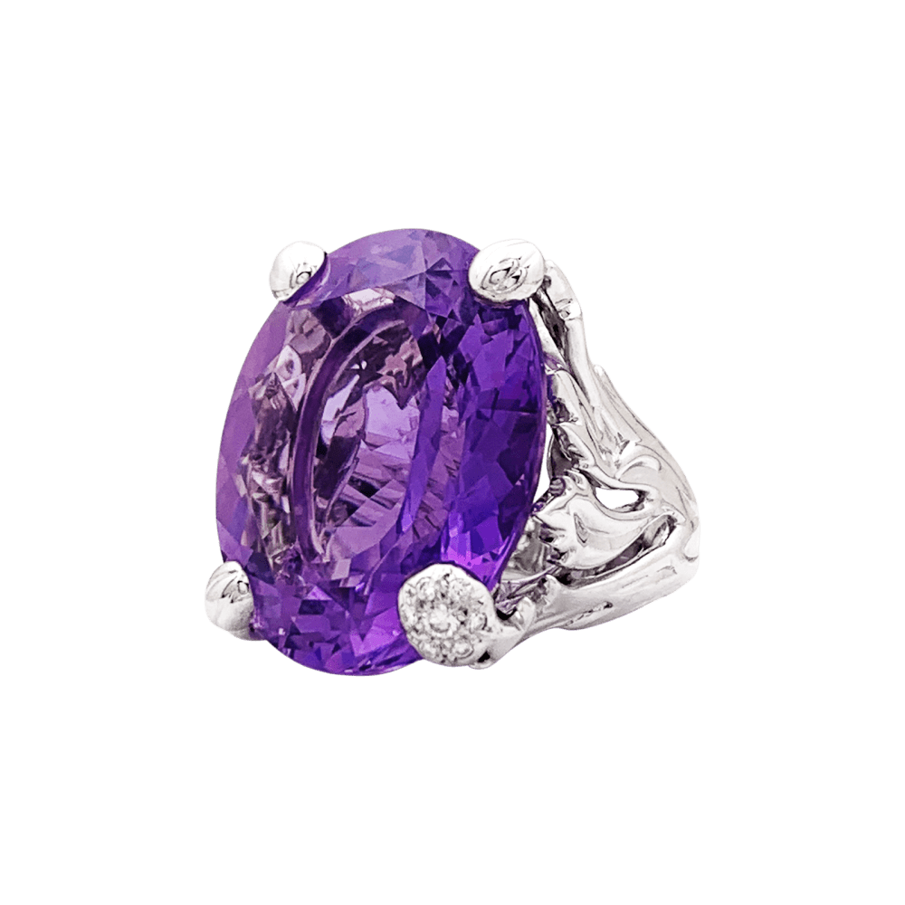 Bague Cocktail DIOR "Miss Dior" en or blanc, améthyste et diamants - Castafiore