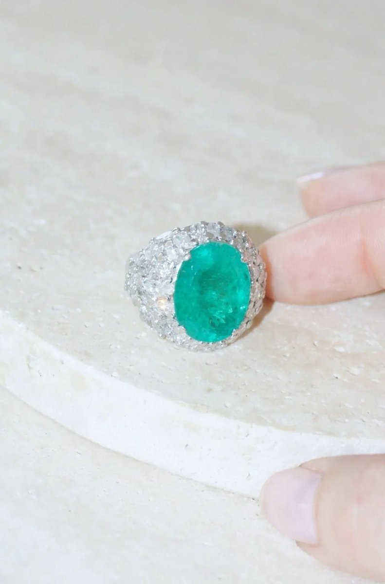 Bague Cocktail Emeraude Colombienne 11.53 Cts et Diamants - Castafiore