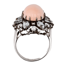 Bague Cocktail en argent, corail, aigues - marines et cristaux de zirconium - Castafiore