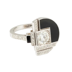 Bague Cocktail en or blanc, laque noire et diamants - Castafiore