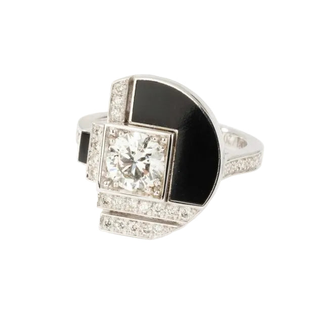 Bague Cocktail en or blanc, laque noire et diamants - Castafiore