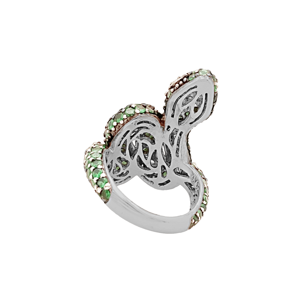 Bague Cocktail en or blanc, or noir, grenats et diamants - Castafiore