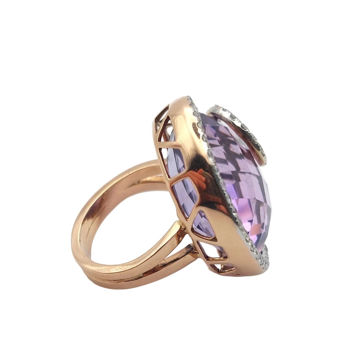 Bague Cocktail en or blanc, or rose, améthyste et diamants - Castafiore