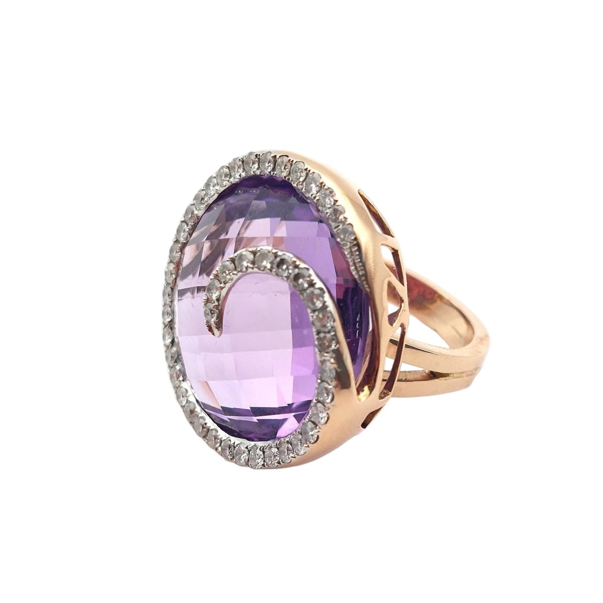 Bague Cocktail en or blanc, or rose, améthyste et diamants - Castafiore