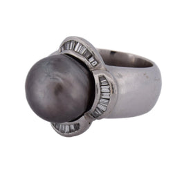 Bague Cocktail en or blanc, perle et diamants - Castafiore