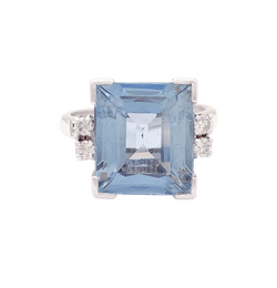 Bague Cocktail en or blanc, platine, aigue - marine et diamants - Castafiore