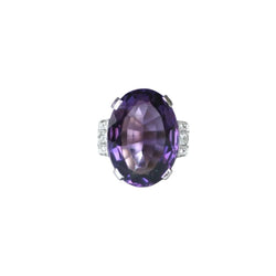 Bague Cocktail en or blanc, platine, améthyste, et diamants - Castafiore
