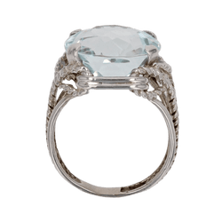 Bague Cocktail en or blanc, platine et aigue - marine - Castafiore