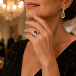 Bague Cocktail en or blanc, rubis et diamants - Castafiore