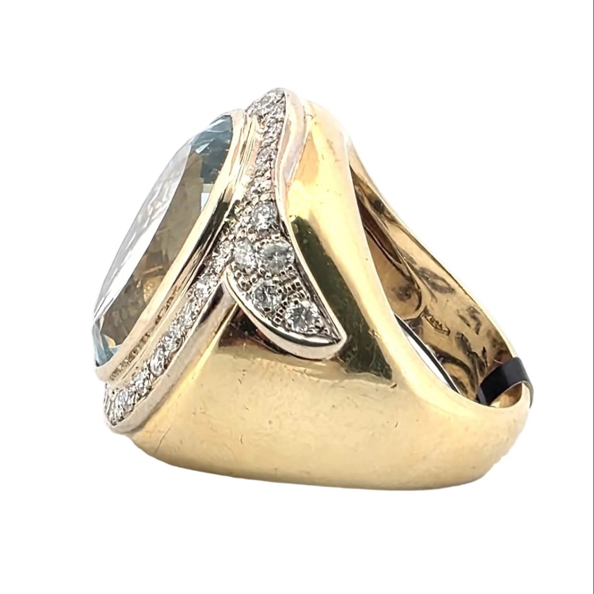 Bague Cocktail en or jaune, aigue - marine et diamants - Castafiore