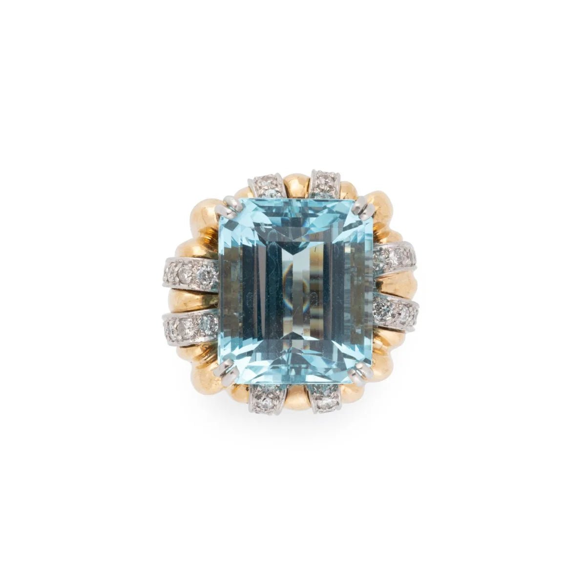 Bague Cocktail en or jaune, aigue-marine et diamants