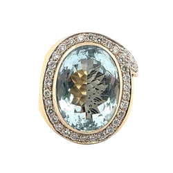 Bague Cocktail en or jaune, aigue - marine et diamants - Castafiore