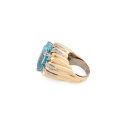 Bague Cocktail en or jaune, aigue-marine et diamants
