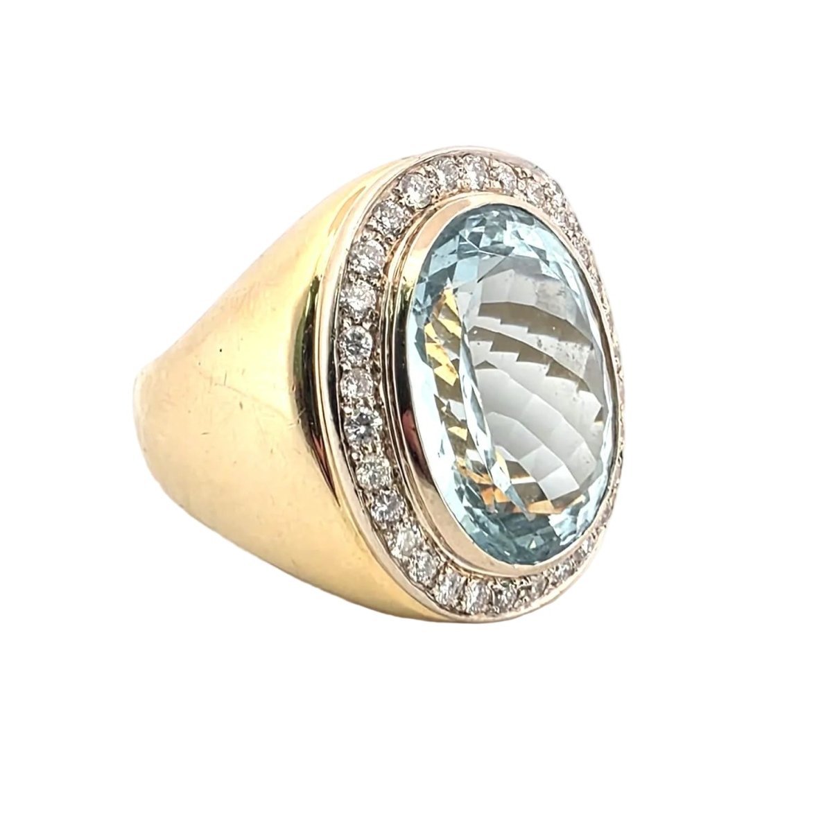 Bague Cocktail en or jaune, aigue - marine et diamants - Castafiore