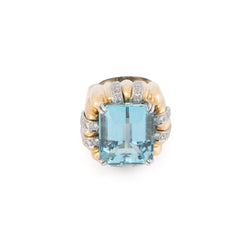 Bague Cocktail en or jaune, aigue-marine et diamants