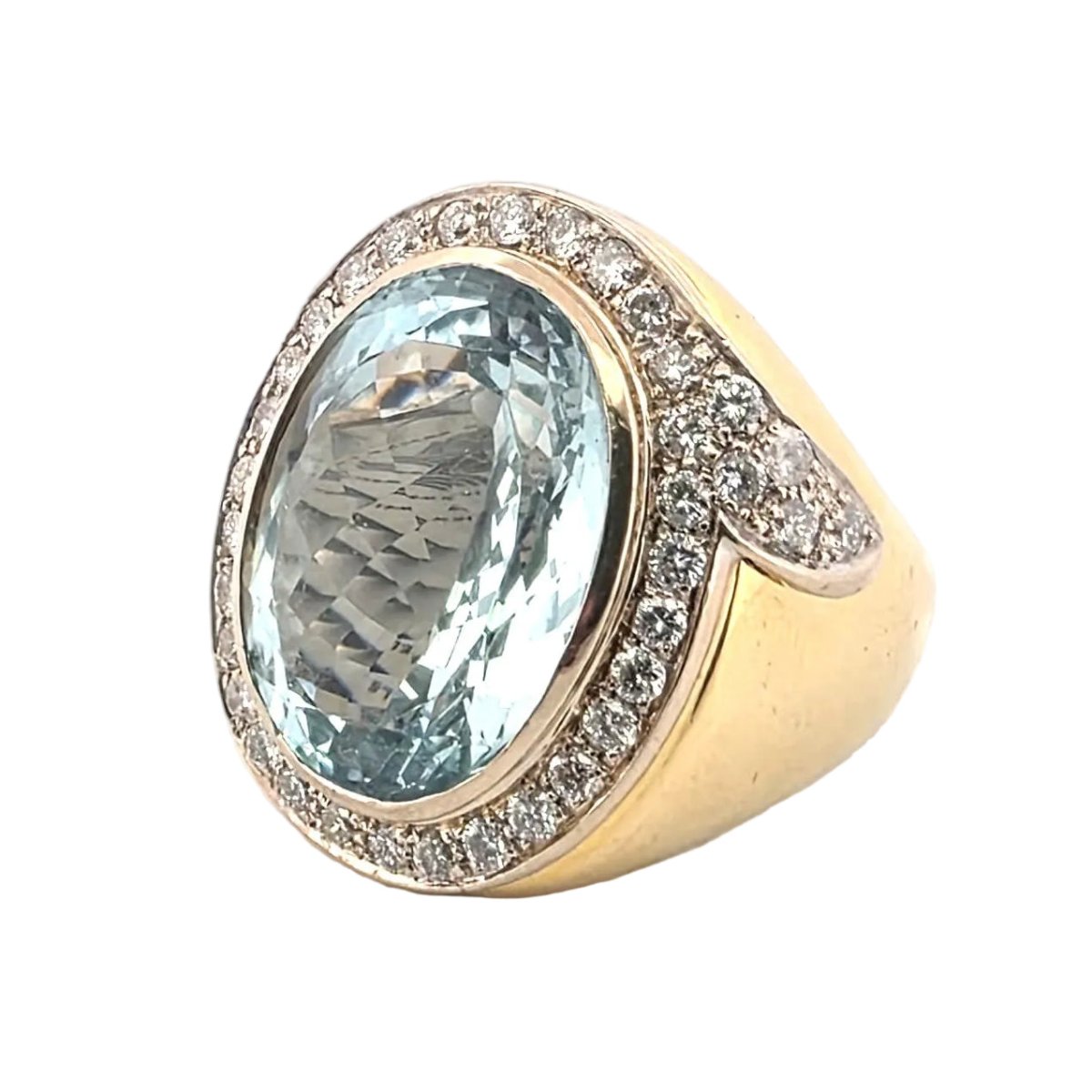 Bague Cocktail en or jaune, aigue - marine et diamants - Castafiore