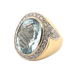 Bague Cocktail en or jaune, aigue - marine et diamants - Castafiore