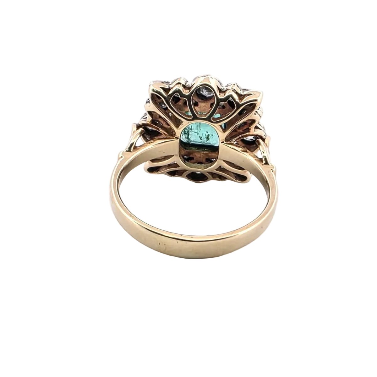 Bague Cocktail en or jaune, argent, émeraude et diamants - Castafiore