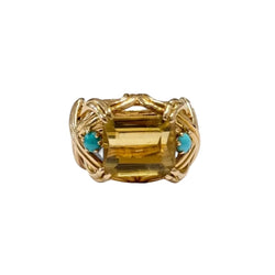 Bague Cocktail en or jaune, citrine et turquoises - Castafiore