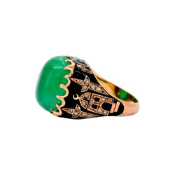 Bague Cocktail en or jaune, émail, émeraude et diamants - Castafiore