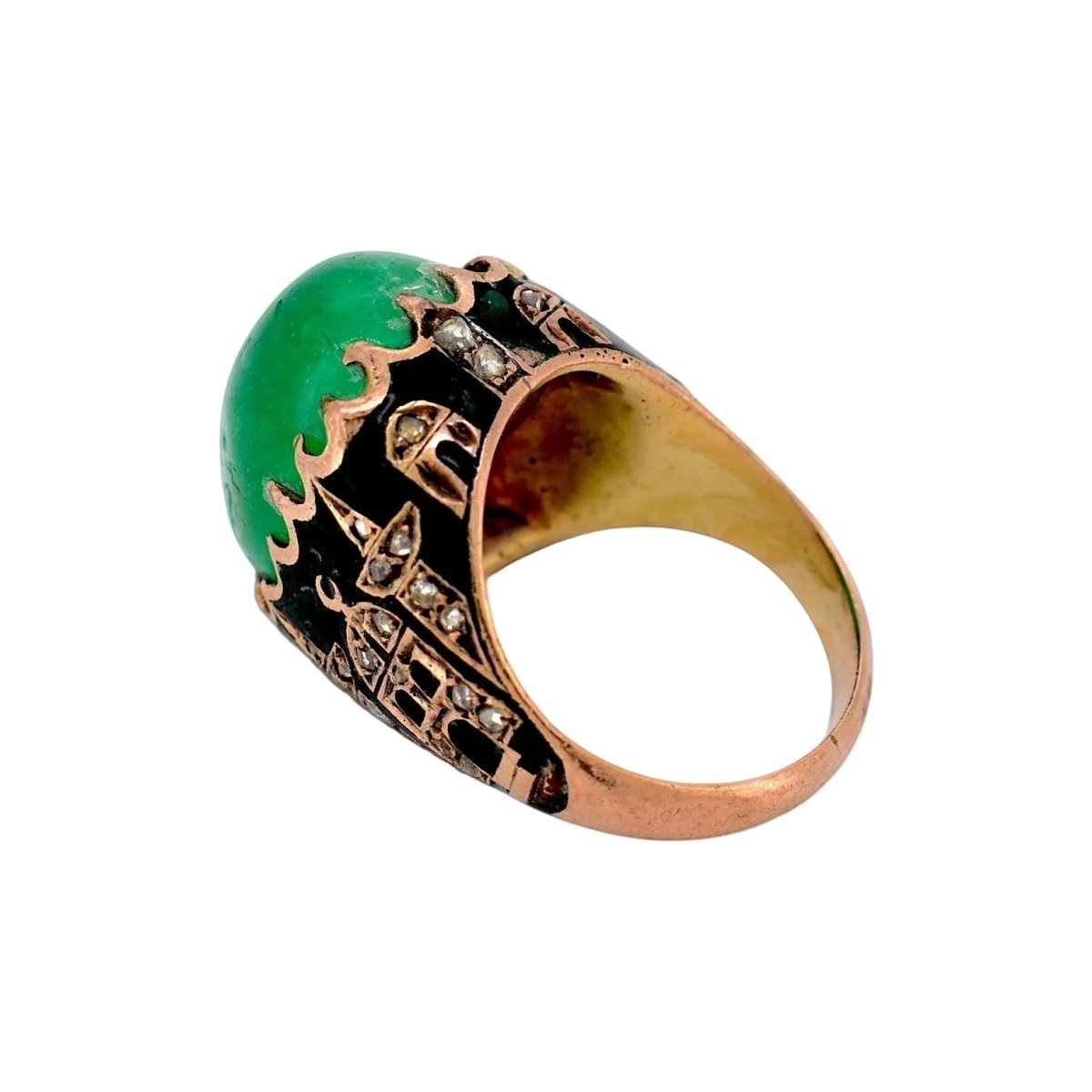 Bague Cocktail en or jaune, émail, émeraude et diamants - Castafiore