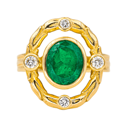 Bague Cocktail en or jaune, émeraude et diamants - Castafiore