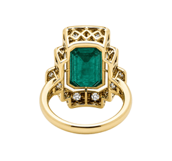 Bague Cocktail en or jaune, émeraude et diamants - Castafiore