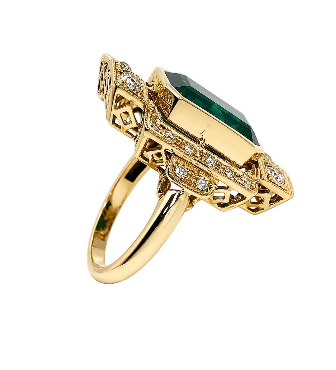 Bague Cocktail en or jaune, émeraude et diamants - Castafiore