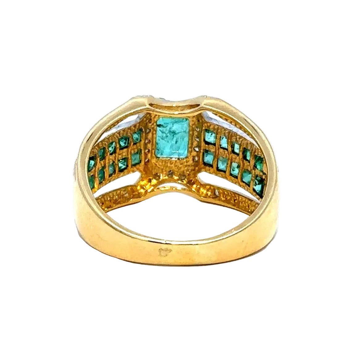 Bague Cocktail en or jaune, émeraudes et diamants - Castafiore